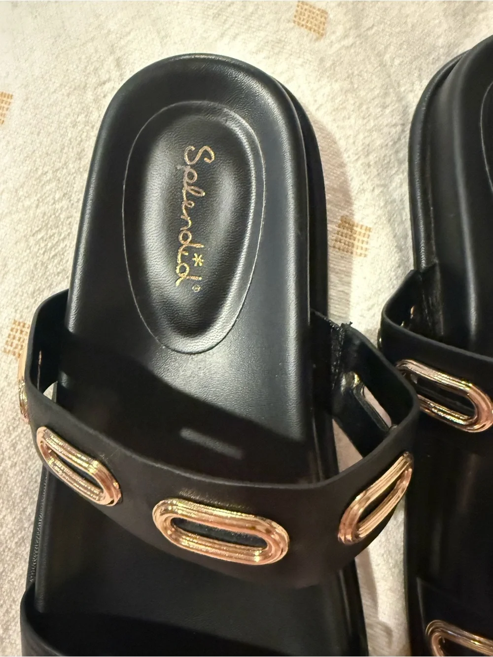 Splendid Black Slide Sandals with Gold Hardware,7 Anthropologie